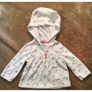 Carter's Jacket girls Size 6 month white hooded ears silver hearts